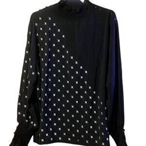 Honor the Gift Black Sheer Monogram Turtleneck Blouse Size XXL, NWT